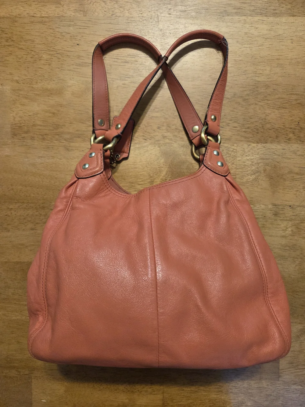 Coach Coral-Red Leather Shoulder Hobo